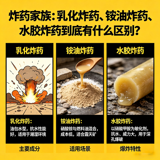 崂山炸药家族：乳化炸药、铵油炸药、水胶炸药到底有什么区别？